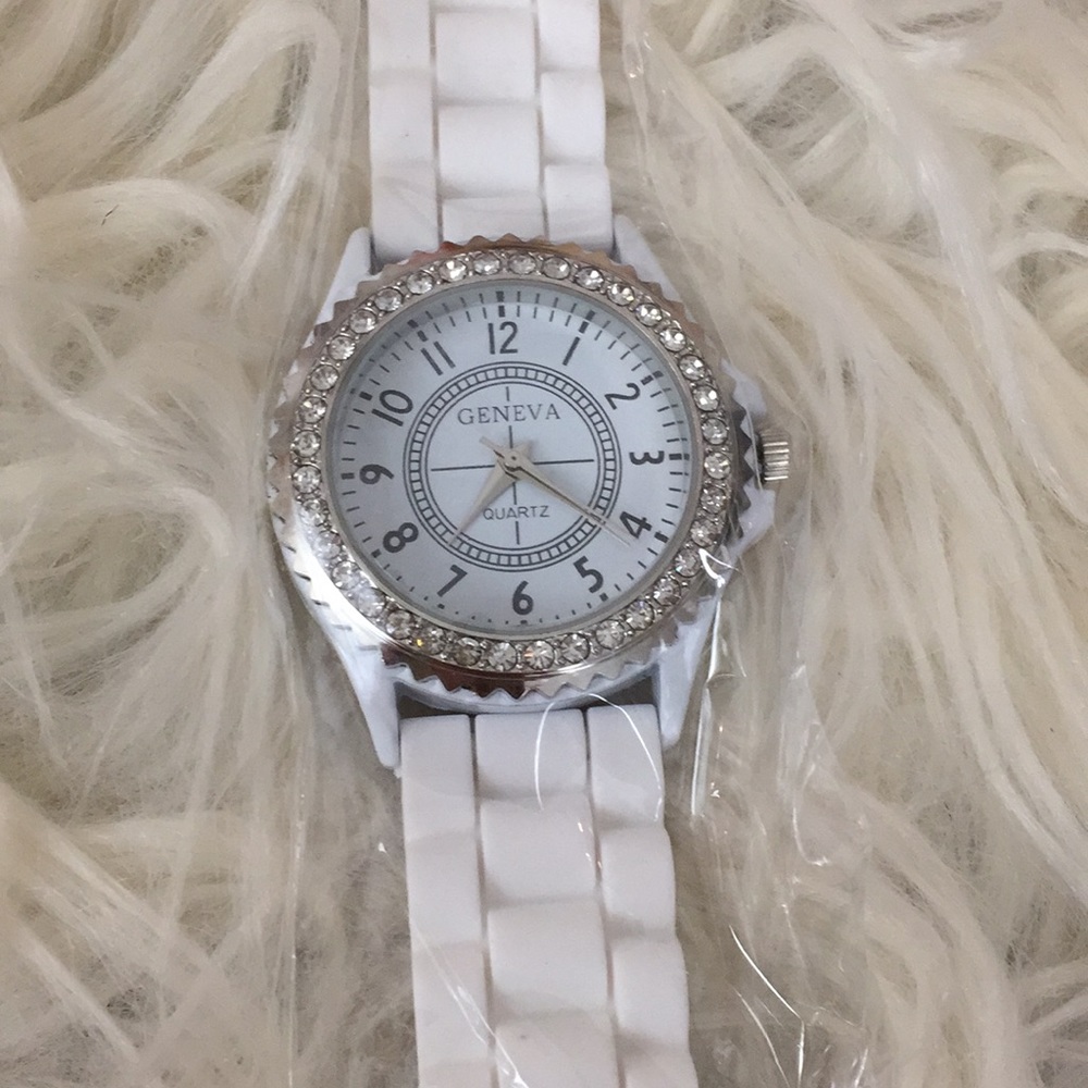 Ladies White Geneva Watch adjustable band & Bling